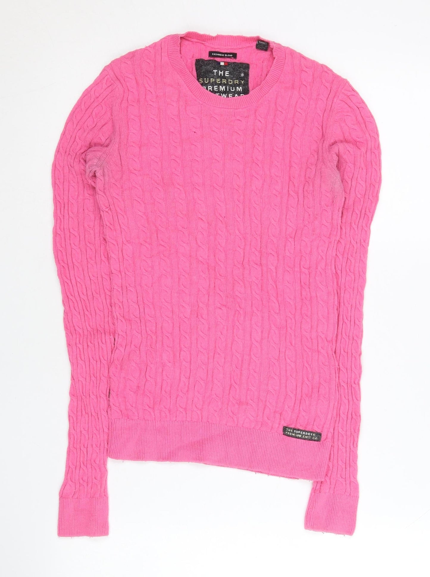 Superdry Women’s Pink Cable-Knit Cashmere Blend Jumper Size 2XS