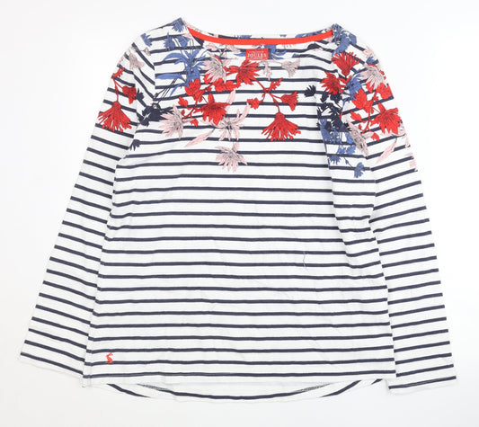 Joules Womens Multicoloured Striped Floral Embroidered T-Shirt UK 14