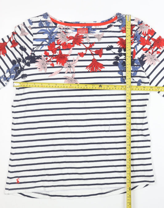 Joules Womens Multicoloured Striped Floral Embroidered T-Shirt UK 14