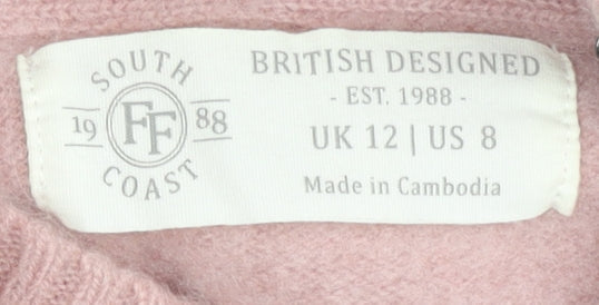 FatFace Women's Pink Cashmere Jumper UK 12 Mock Neck Long Sleeve