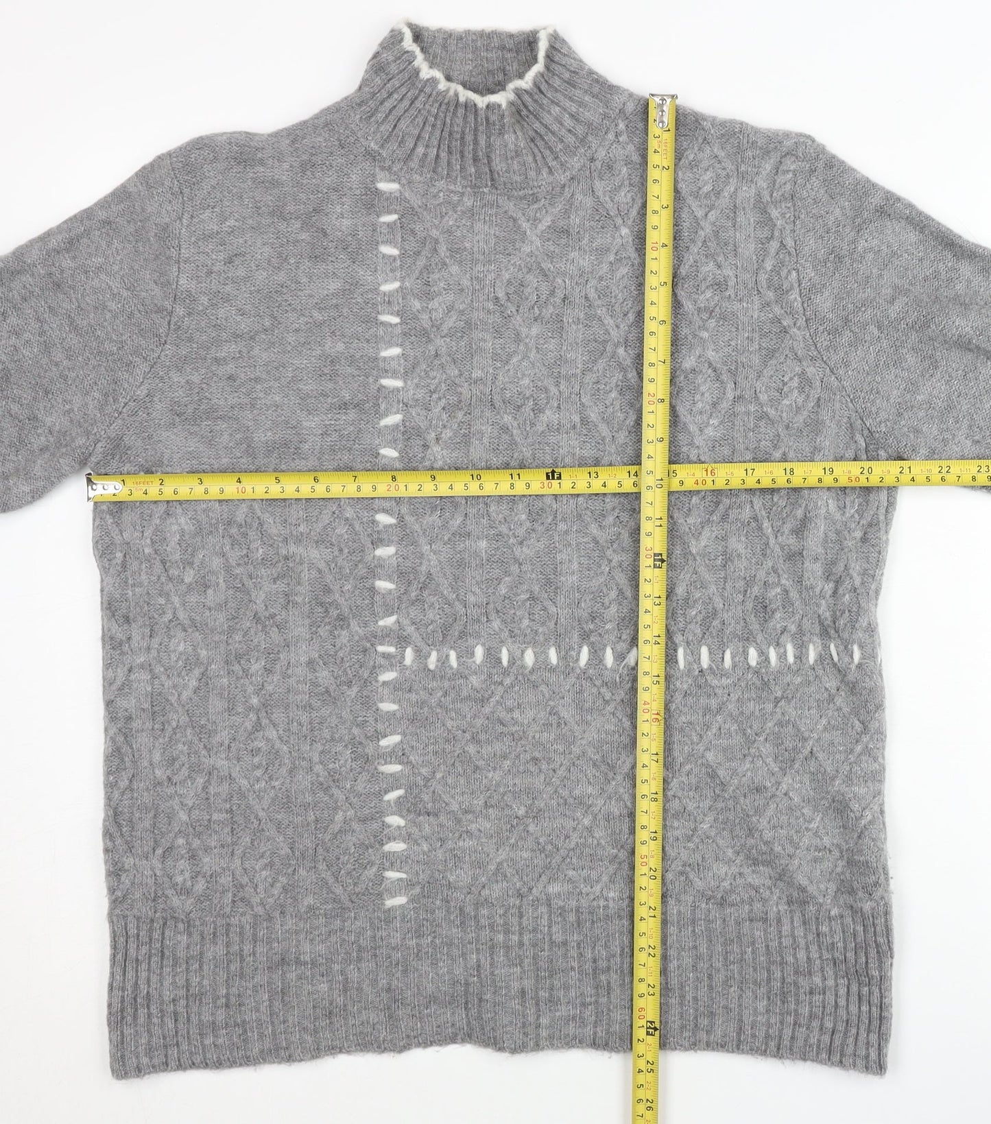 Lipsy Women’s Grey Cable Knit Jumper Size 12 Mock Neck Pullover