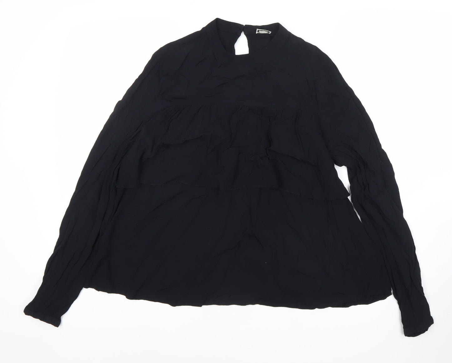 Pimkie Women Black Blouse Size 12 Tunic Long Sleeve Viscose