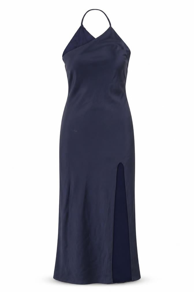 Front view of ASOS Women’s Blue, size UK 10, Slip Dress Long V-Neck Sleeveless