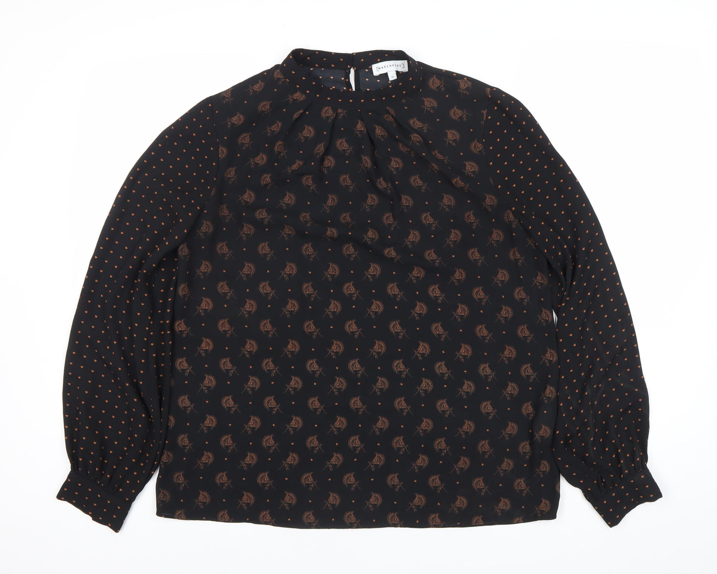Warehouse Womens Black Floral Polka Dot Long Sleeve Blouse Size 10