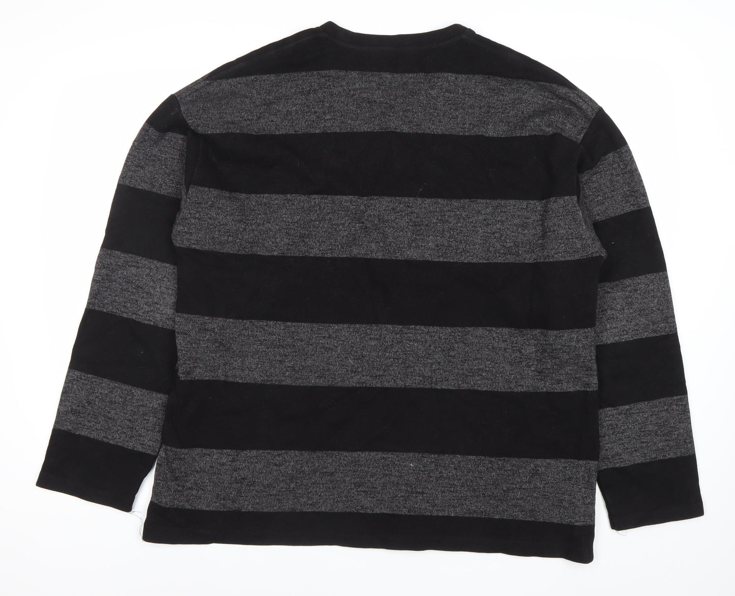 AllSaints Men’s Black Grey Striped Cotton Jumper Size M