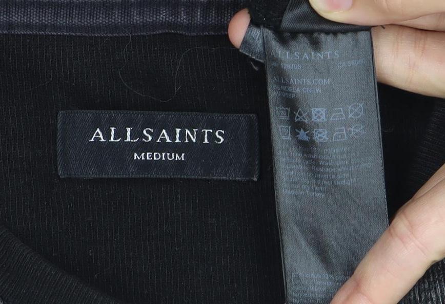 AllSaints Men’s Black Grey Striped Cotton Jumper Size M