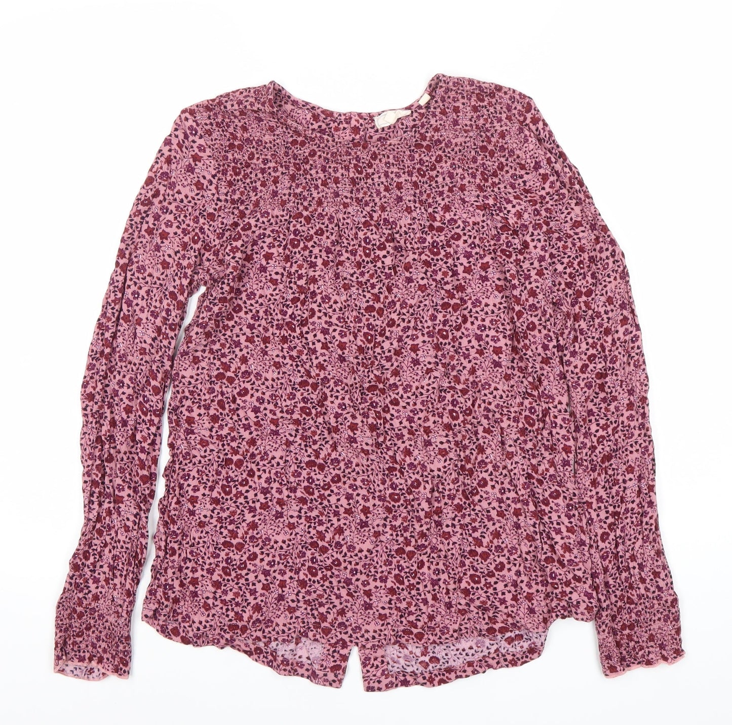 Fat Face Womens Pink Floral Viscose Long Sleeve Tunic Blouse Size 12
