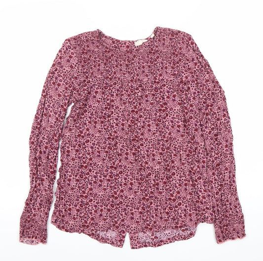 Fat Face Womens Pink Floral Viscose Long Sleeve Tunic Blouse Size 12