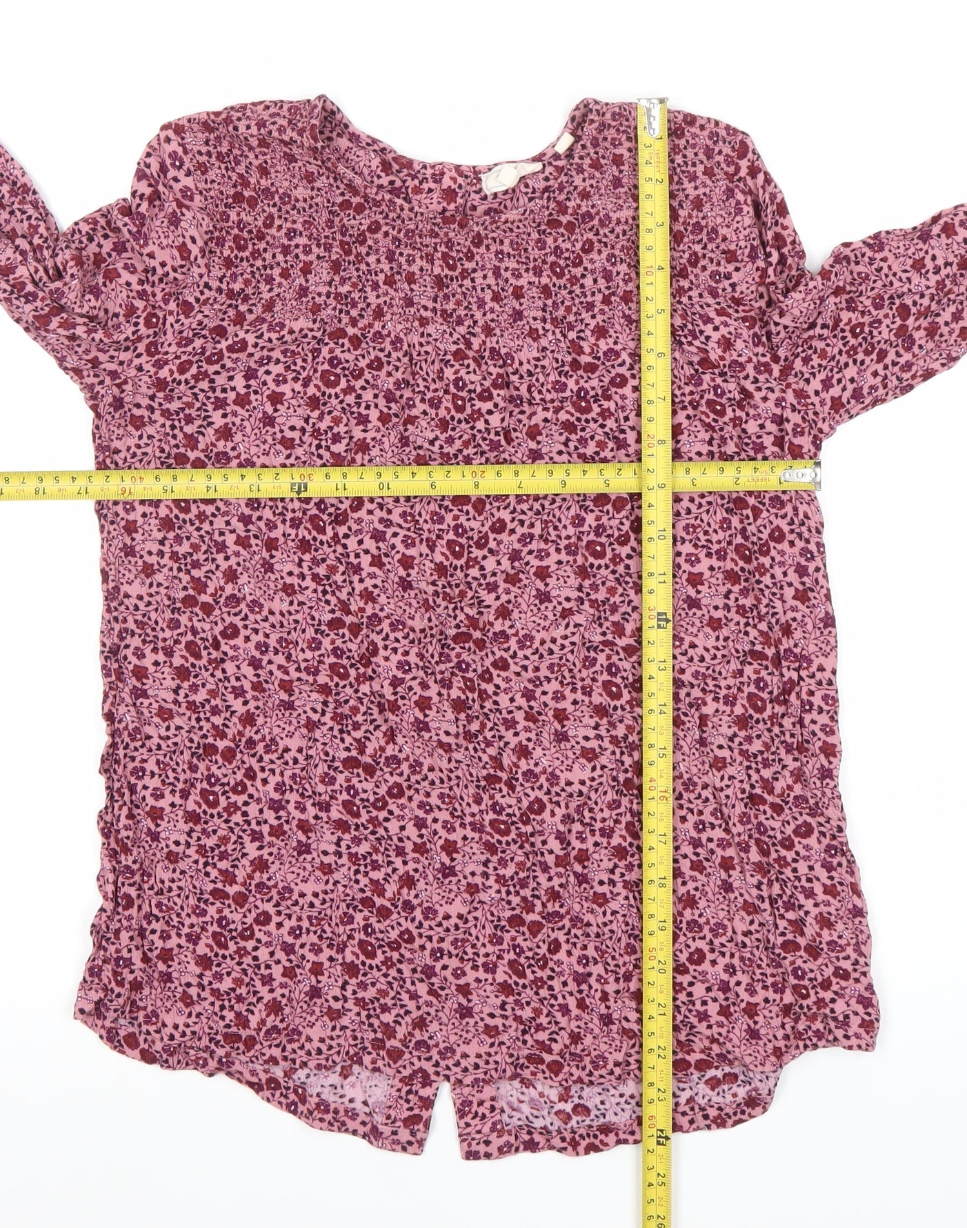 Fat Face Womens Pink Floral Viscose Long Sleeve Tunic Blouse Size 12