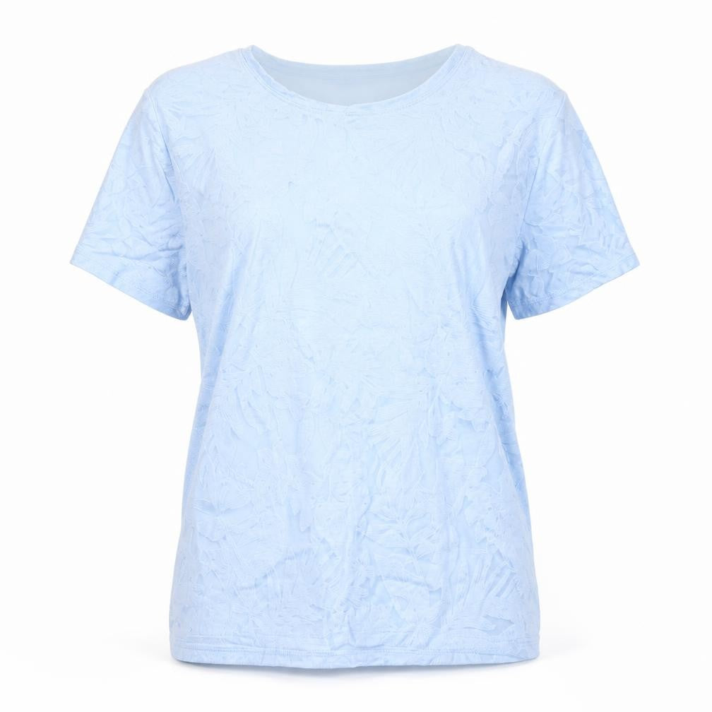 Isle Essentials Women’s Blue Floral T-Shirt L Short Sleeve Round Neck