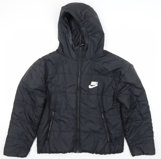 Nike Men's Black Small Puffer Jacket Hooded Winter Coat
