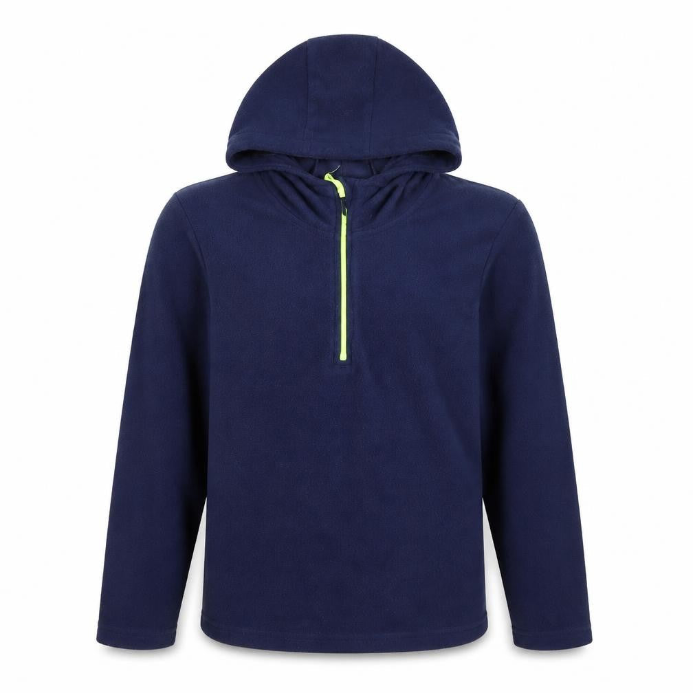 Front view of Mountain Warehouse boys’ blue fleece hoodie 13yrs 1/4 zip outdoor