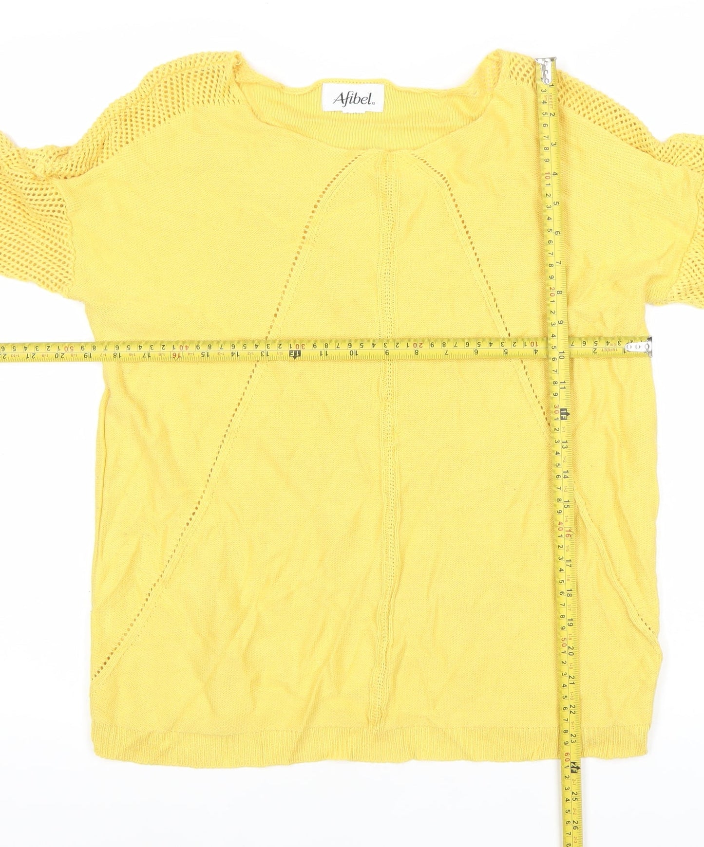 Afibel Womens Yellow Size 14 Pullover Jumper 3/4 Sleeve Knit