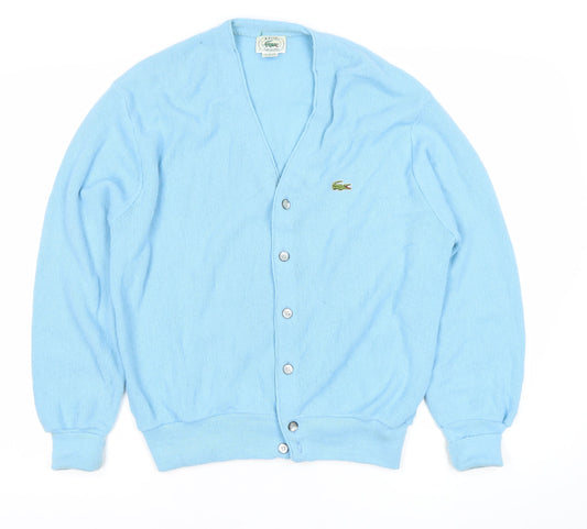 Lacoste Izod Men's Blue Cardigan Jumper M V-Neck Knit Vintage