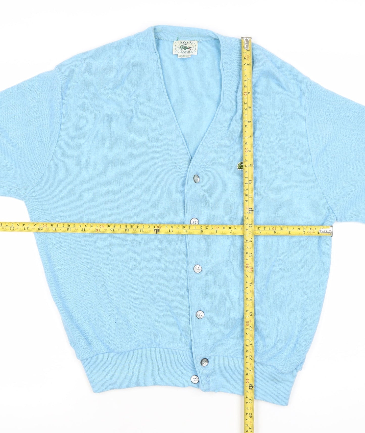 Lacoste Izod Men's Blue Cardigan Jumper M V-Neck Knit Vintage