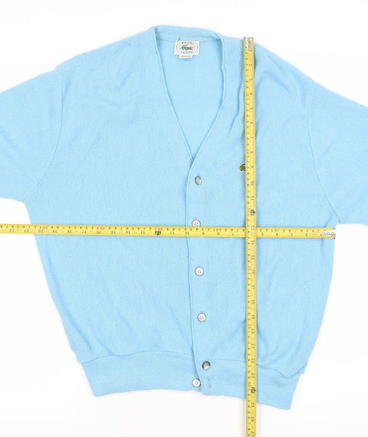 Lacoste Izod Men's Blue Cardigan Jumper M V-Neck Knit Vintage