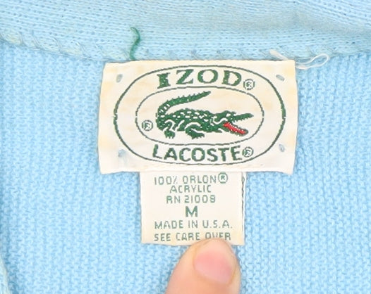 Lacoste Izod Men's Blue Cardigan Jumper M V-Neck Knit Vintage