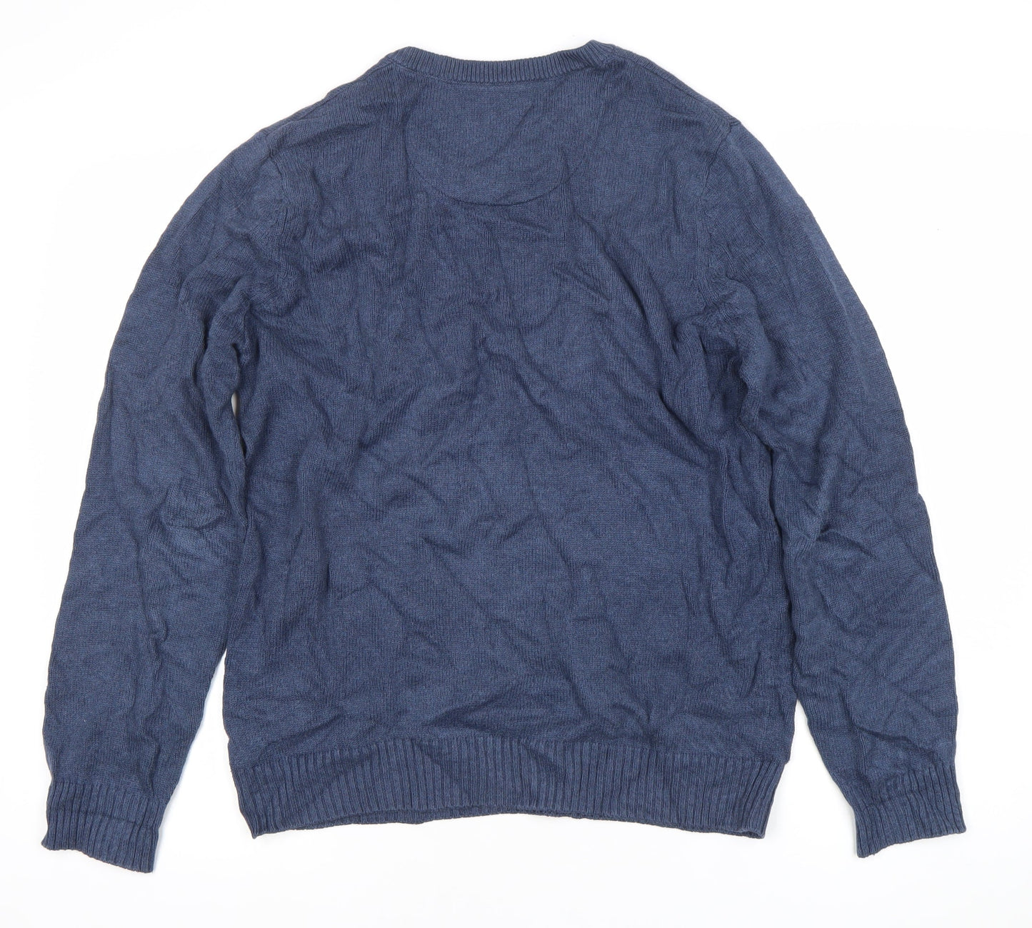 Maine New England Men's Blue Cotton V-Neck Jumper Size S