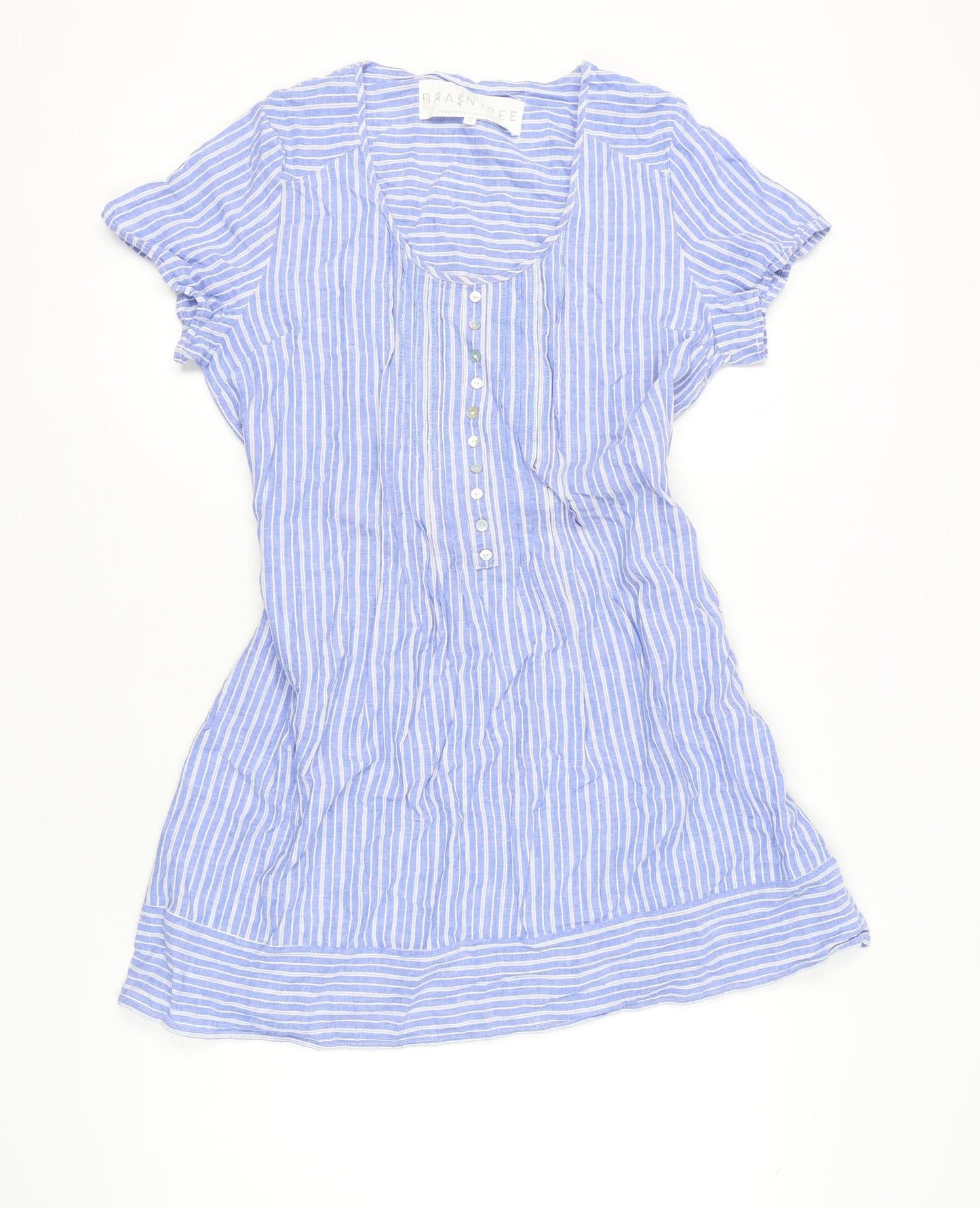 Braintree Women Blue Striped Shirt Dress L Hemp Cotton Boho Casual
