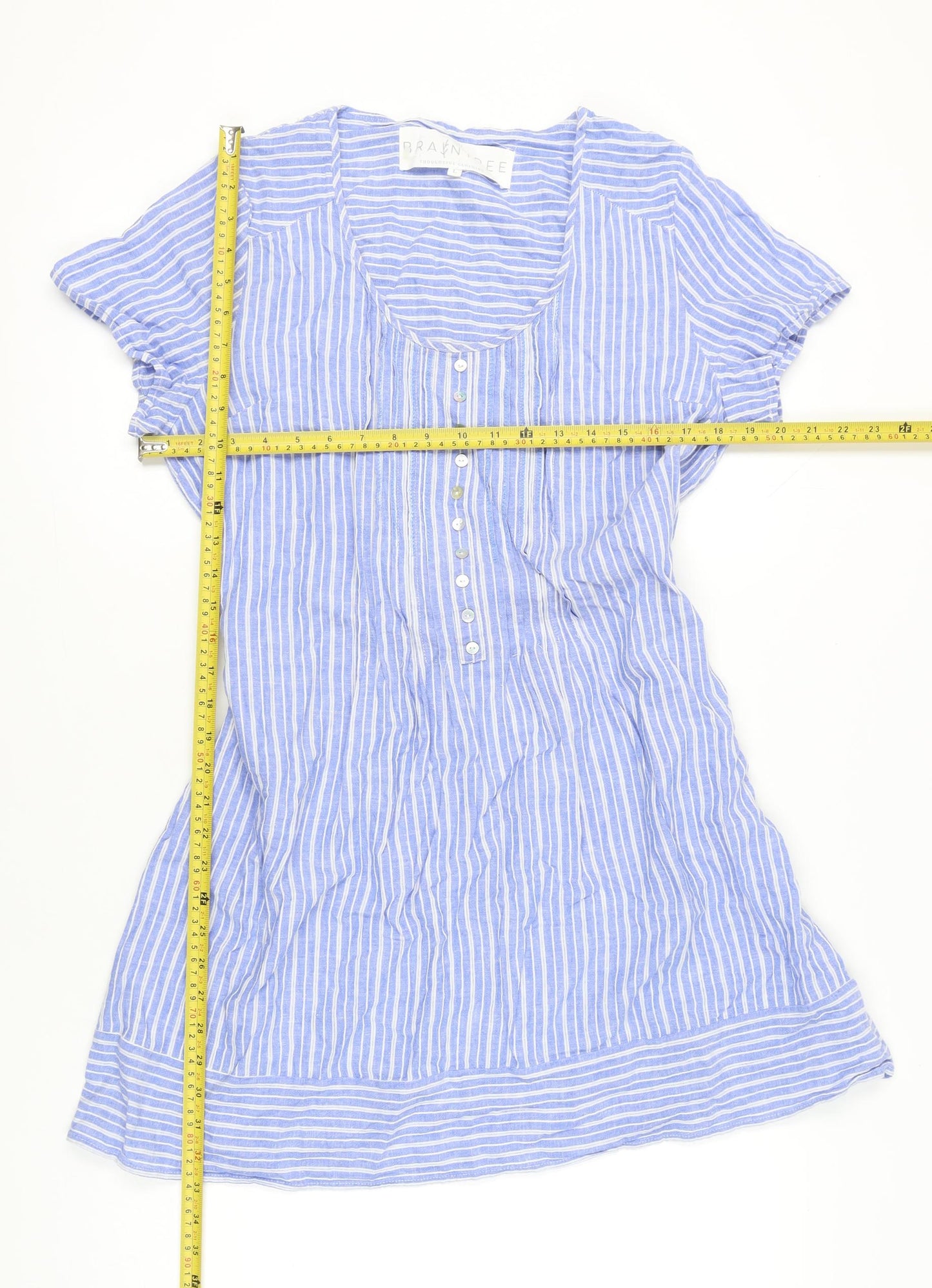 Braintree Women Blue Striped Shirt Dress L Hemp Cotton Boho Casual
