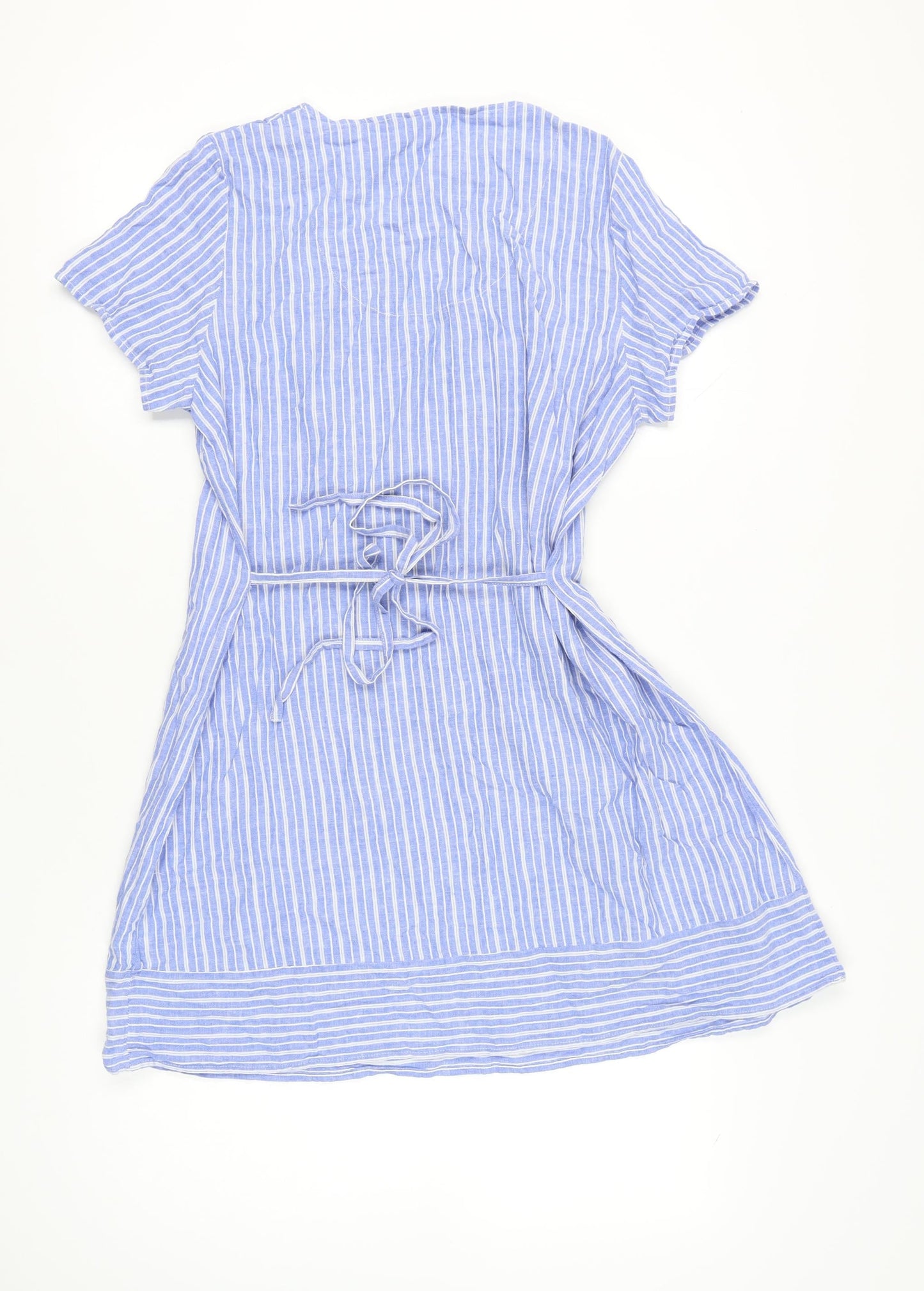 Braintree Women Blue Striped Shirt Dress L Hemp Cotton Boho Casual