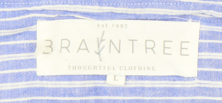 Braintree Women Blue Striped Shirt Dress L Hemp Cotton Boho Casual