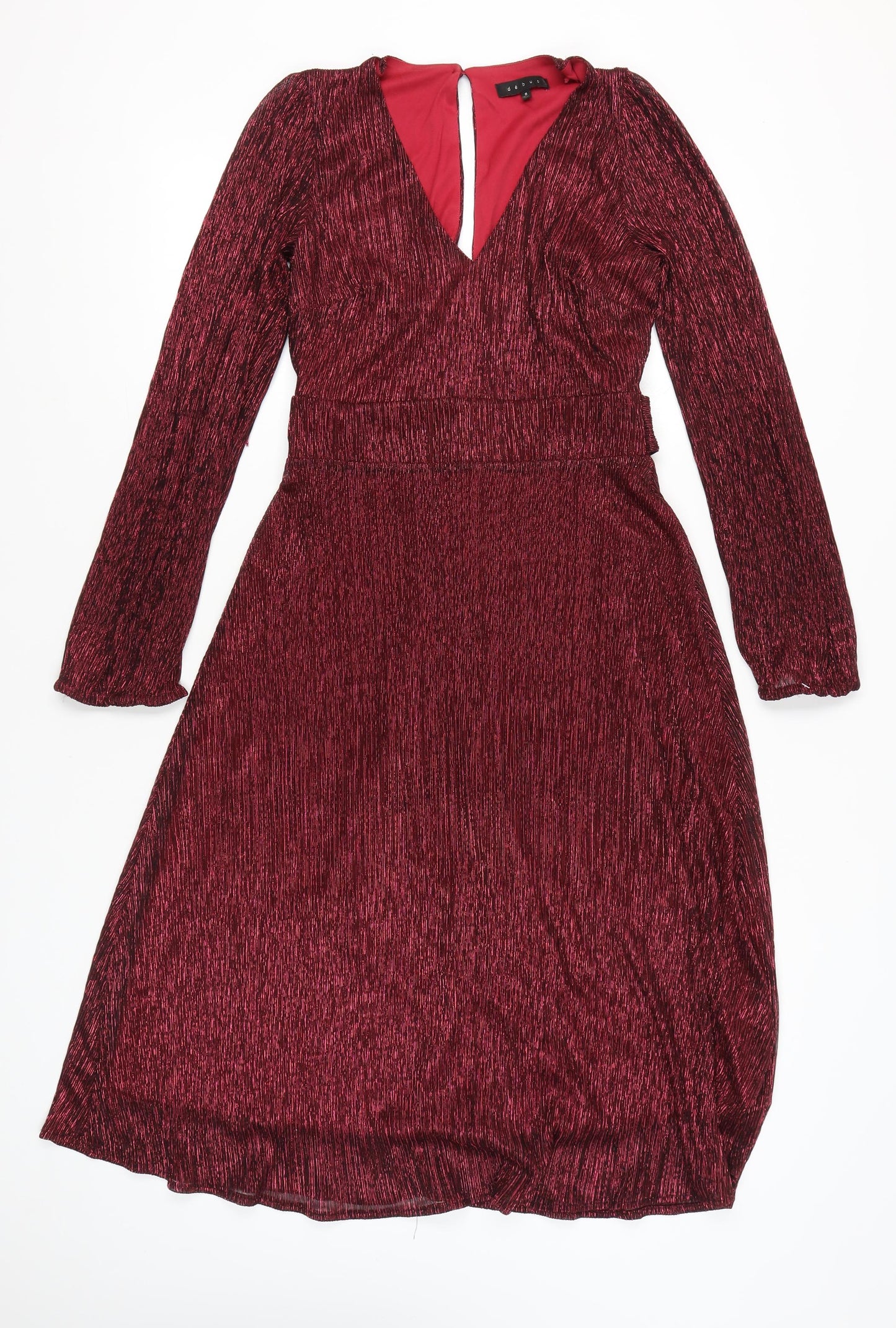 Début Women’s Red Metallic Knee Length A-Line Dress Size 8