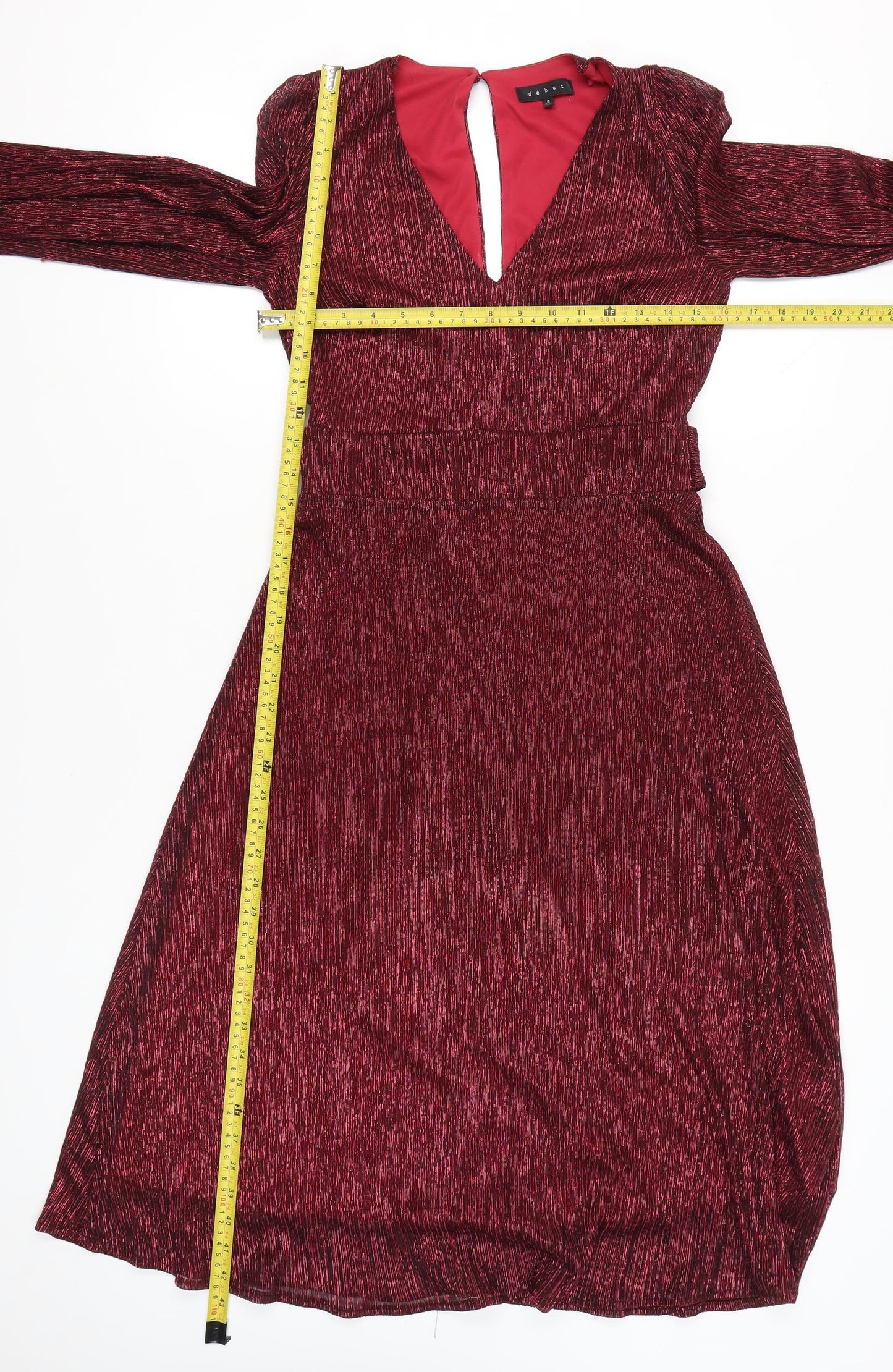 Début Women’s Red Metallic Knee Length A-Line Dress Size 8