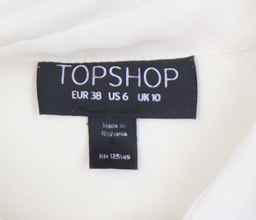 Topshop Women Ivory Lace Panel Long Sleeve Collared Blouse Size 10
