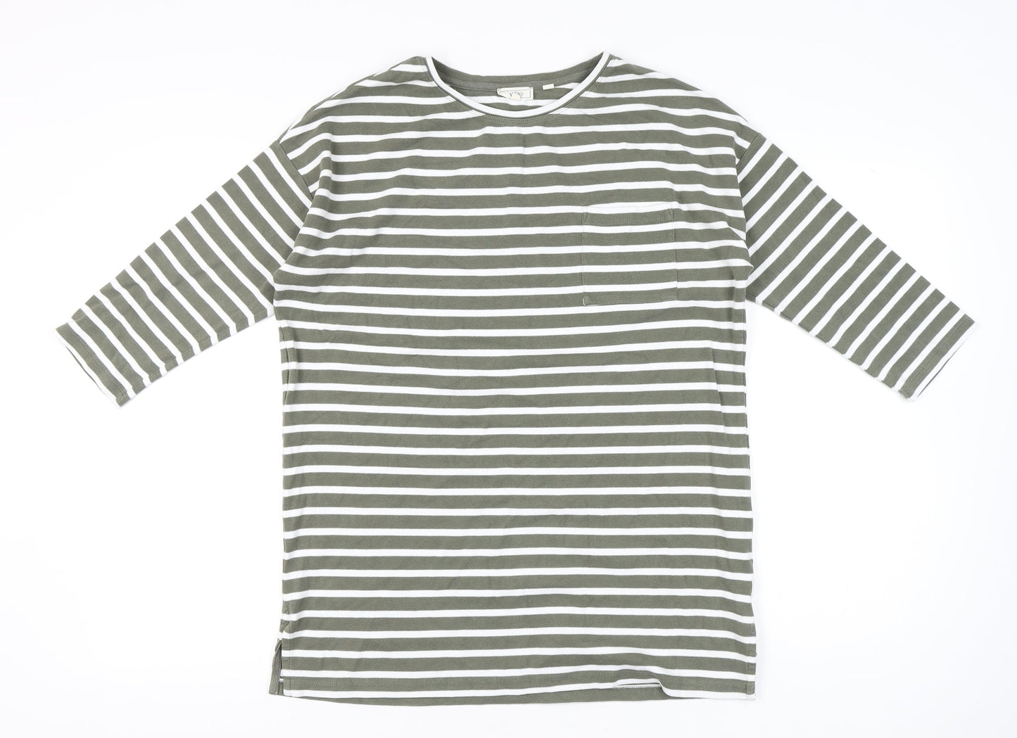 Fat Face Womens Green White Striped T-Shirt UK 12 Cotton Blend