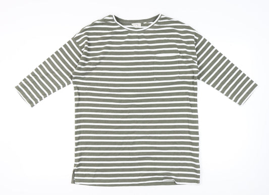Fat Face Womens Green White Striped T-Shirt UK 12 Cotton Blend