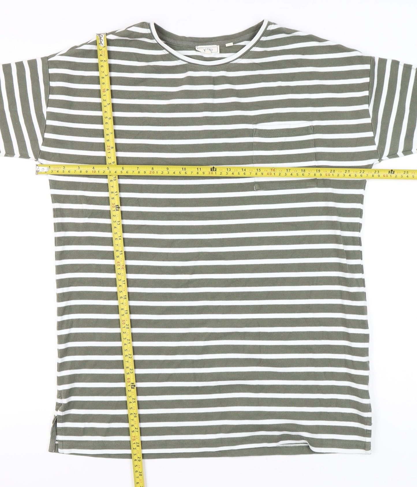 Fat Face Womens Green White Striped T-Shirt UK 12 Cotton Blend