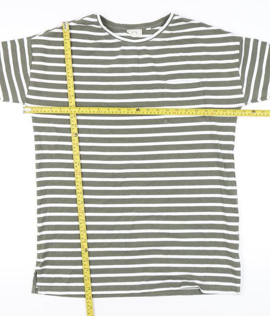 Fat Face Womens Green White Striped T-Shirt UK 12 Cotton Blend