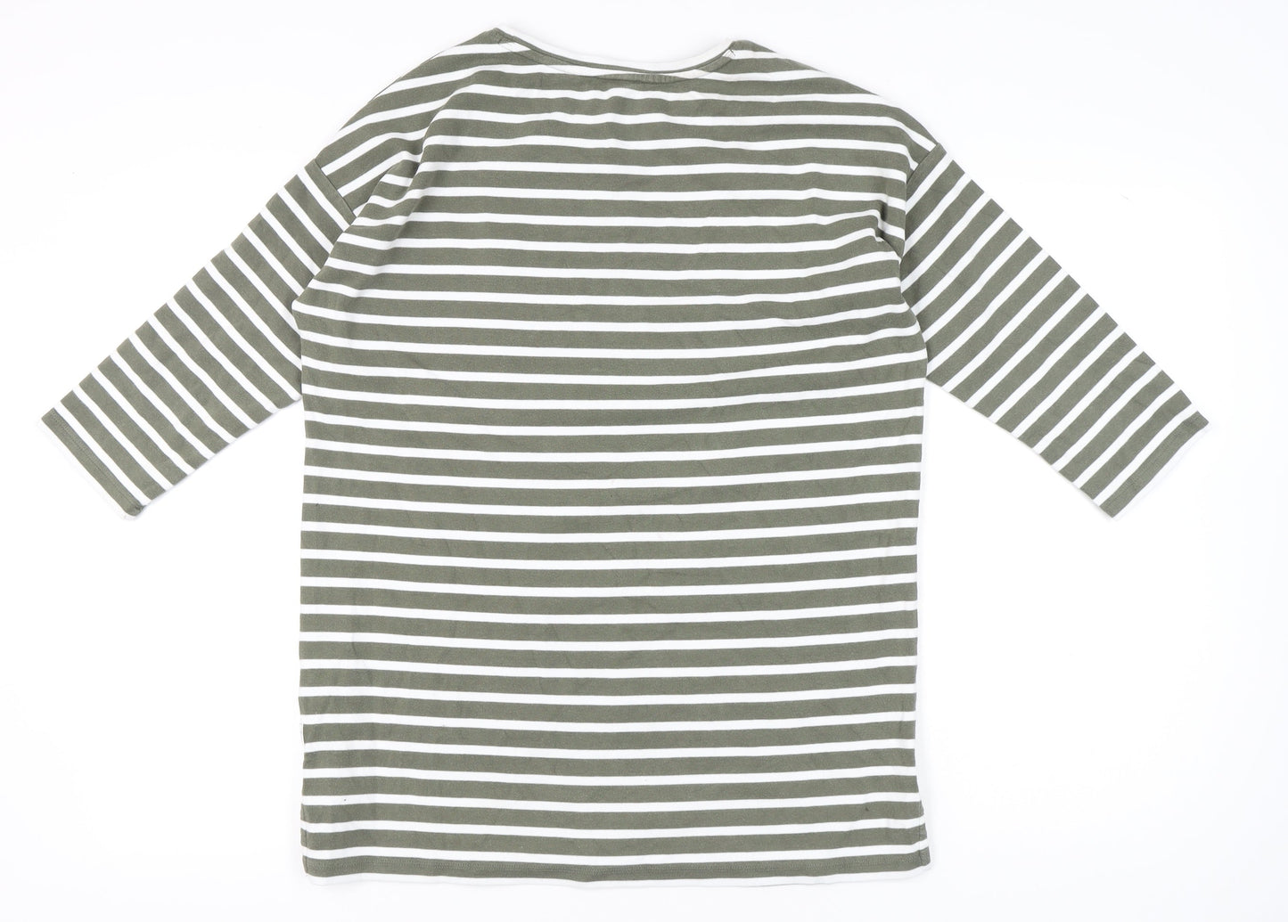 Fat Face Womens Green White Striped T-Shirt UK 12 Cotton Blend