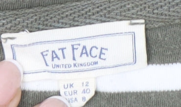 Fat Face Womens Green White Striped T-Shirt UK 12 Cotton Blend