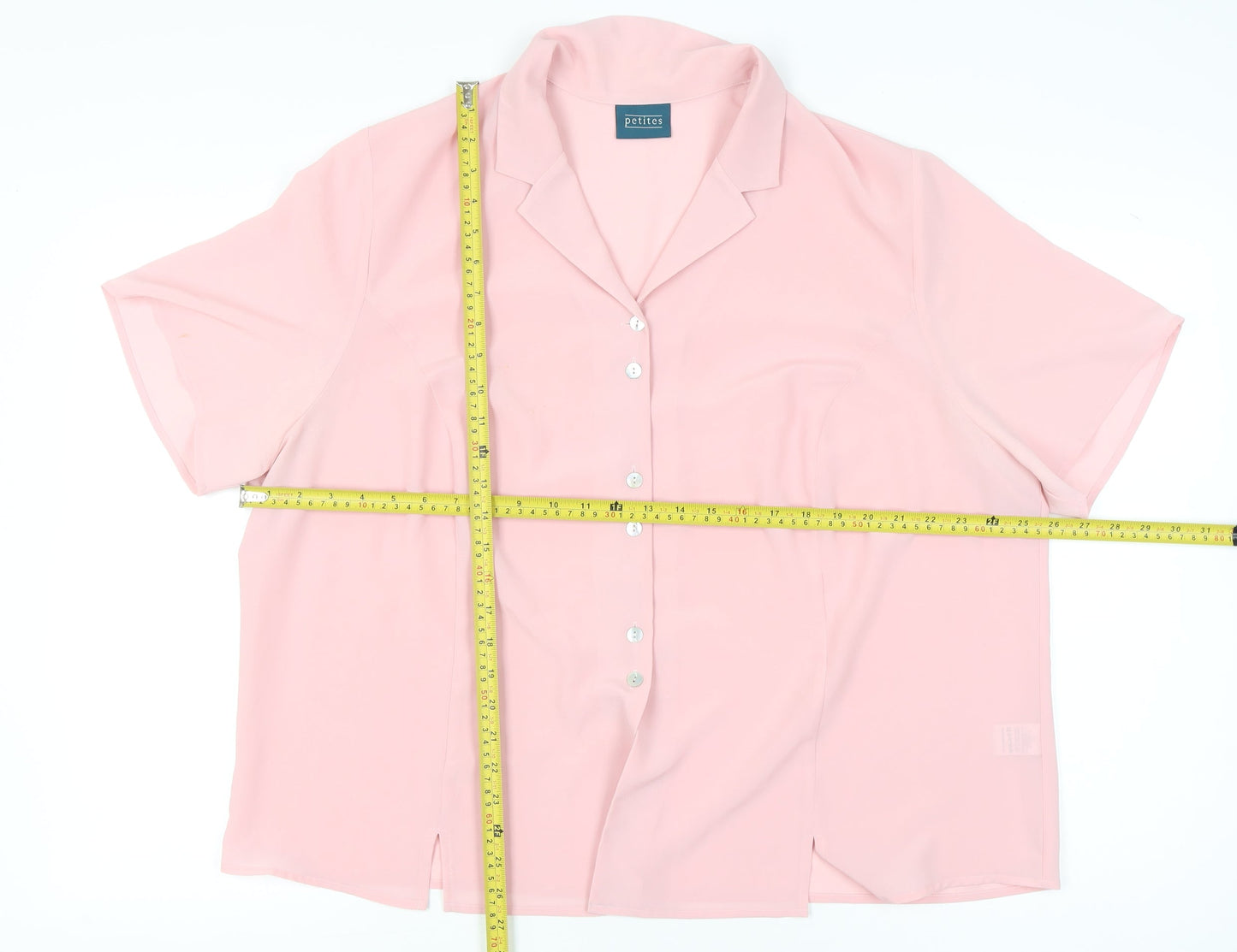 Petites Womens Pink Blouse Size 22 Short Sleeve Collared Button Up