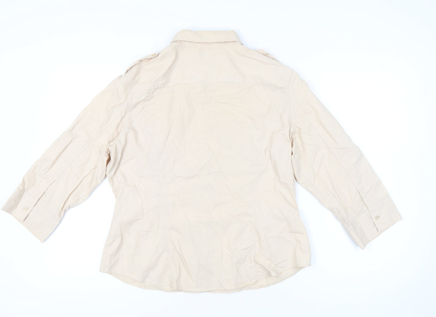 Next Women Beige Size 18 Button-Up Cotton Shirt 3/4 Sleeve