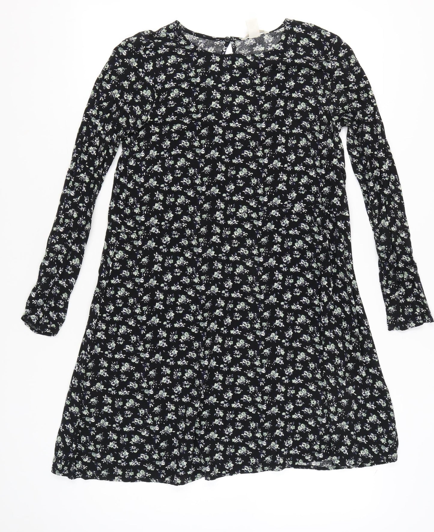 H&M Womens Black Floral A-Line Knee Length Dress Size 10