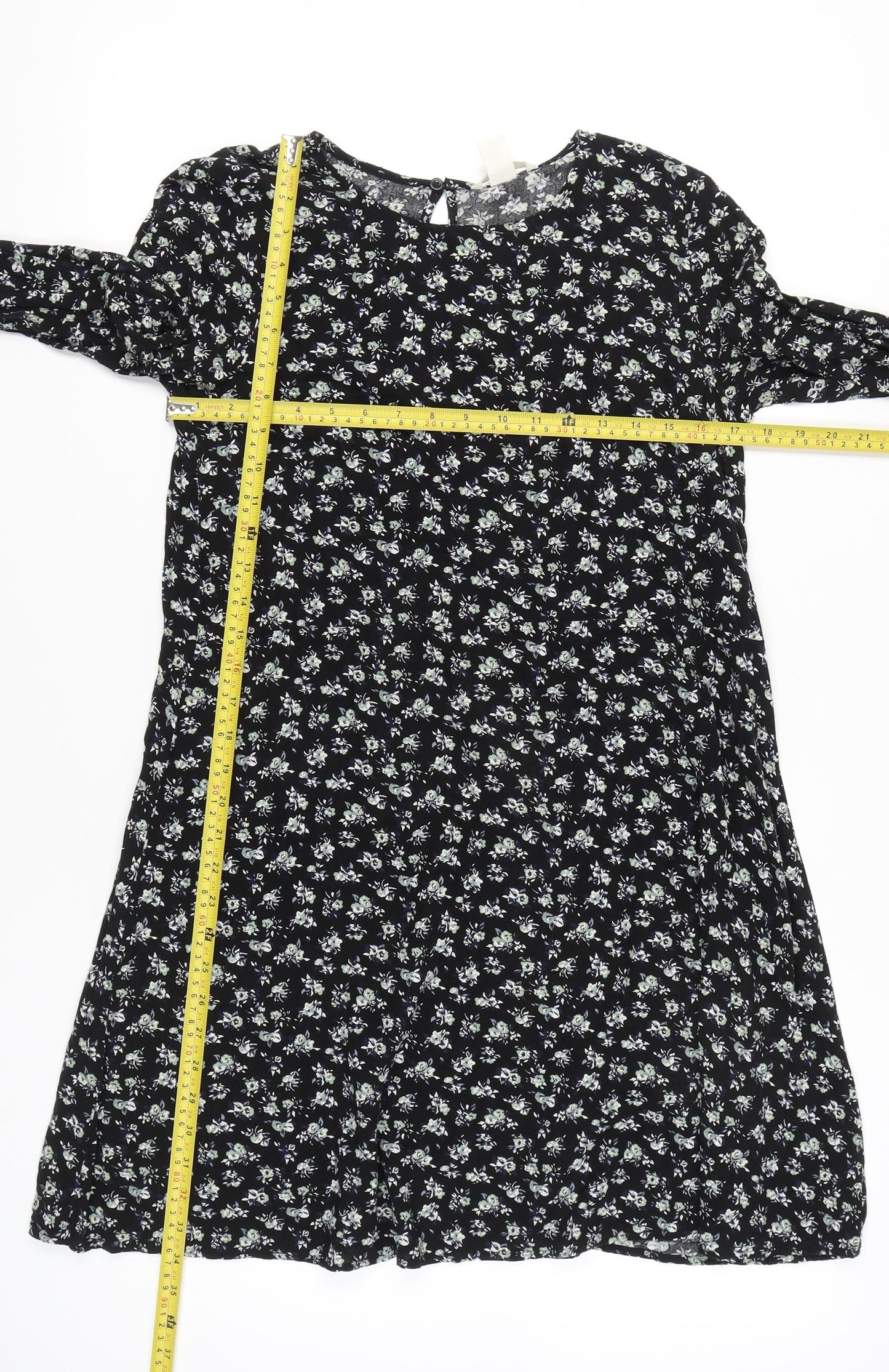 H&M Womens Black Floral A-Line Knee Length Dress Size 10
