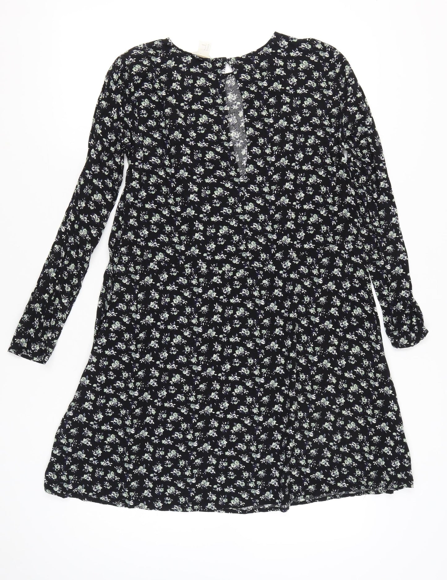 H&M Womens Black Floral A-Line Knee Length Dress Size 10