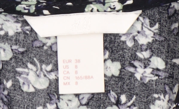 H&M Womens Black Floral A-Line Knee Length Dress Size 10