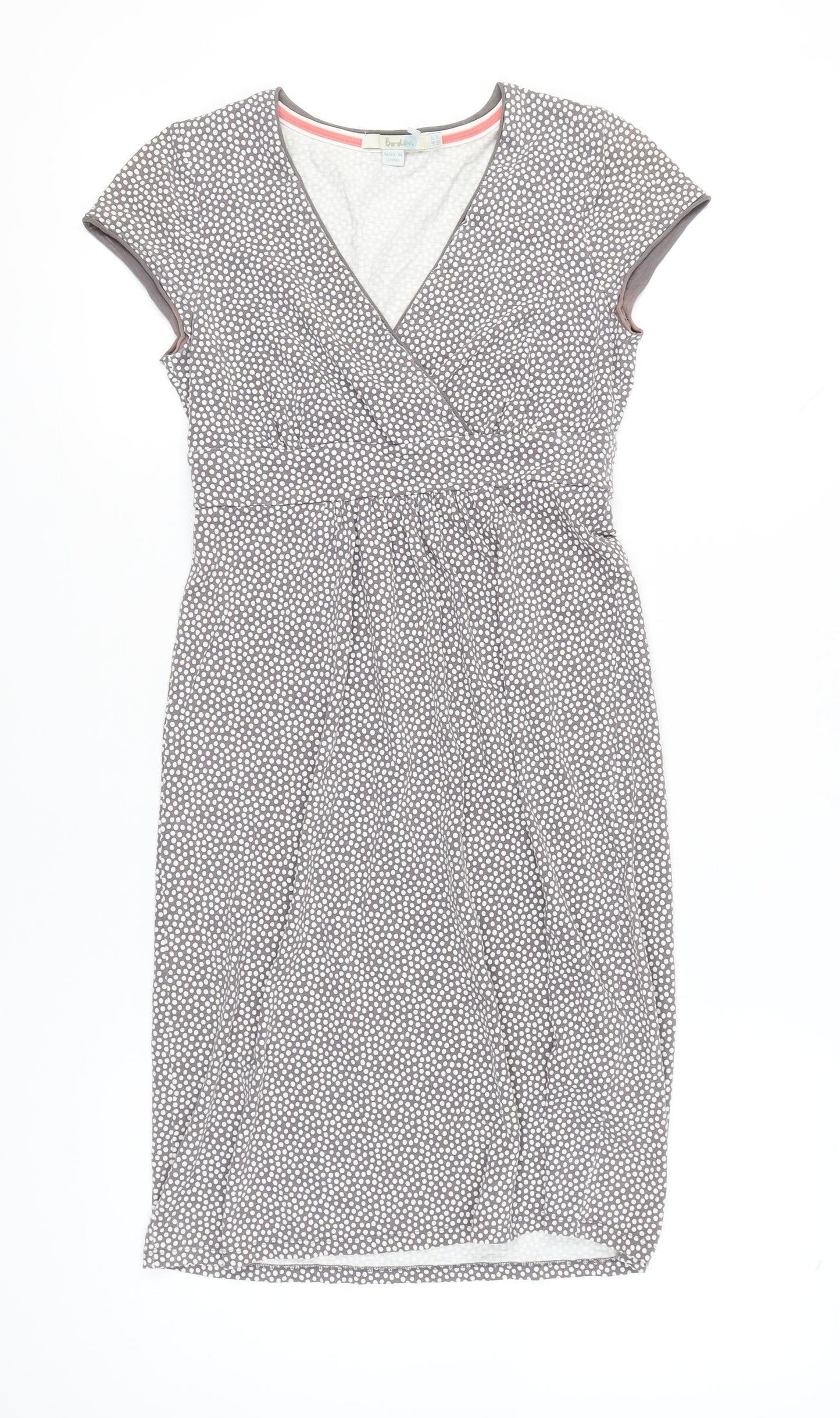 Boden Women’s Grey Polka Dot Wrap Dress Size 6P Cotton Stretch