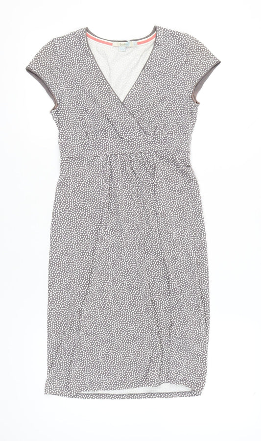 Boden Women’s Grey Polka Dot Wrap Dress Size 6P Cotton Stretch