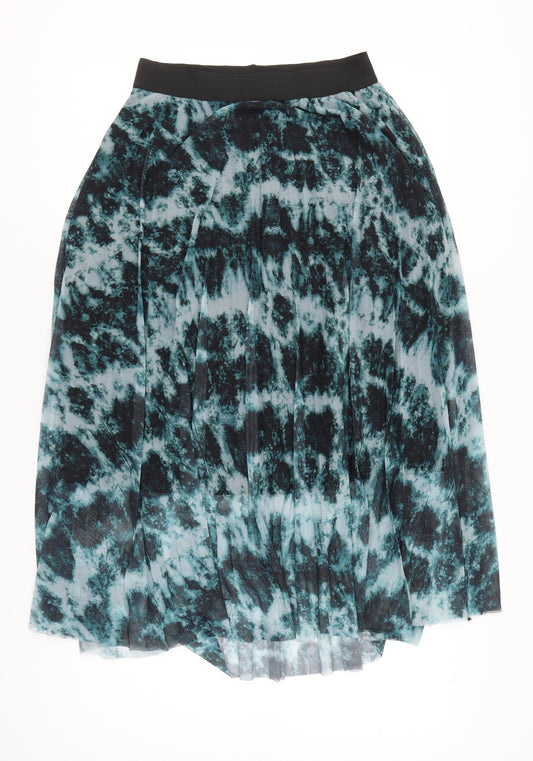 Red Herring Womens Blue Black Midi Pleated Skirt Size 12
