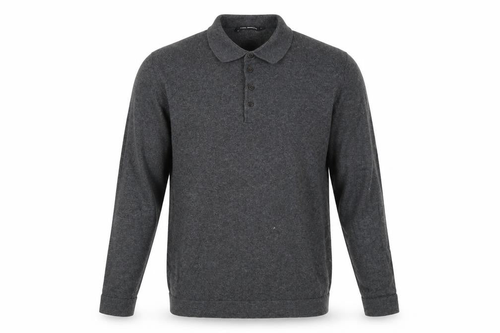 Front view of French Connection Men's Grey Cotton Wool Collared Henley Jumper L