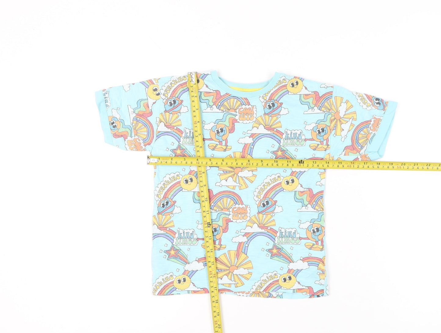 Next Girls Blue Rainbow Cartoon Print T-Shirt 4-5 Years Short Sleeve
