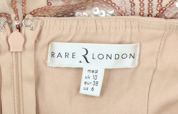 Rare London Women’s Beige Strapless Sequin Knee Length Dress UK 10