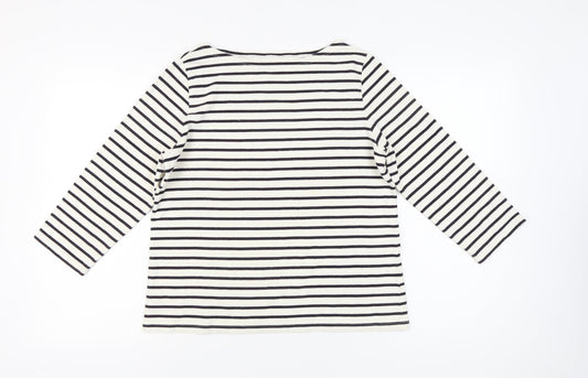 Lands' End Women’s Black White Striped Boat Neck Cotton Top M