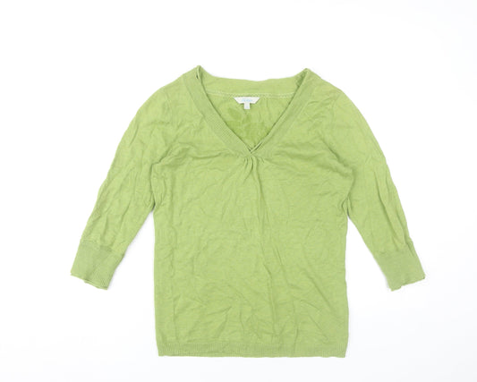 Fat Face Womens Green V-Neck Pullover Jumper Size 10 Cotton Wool