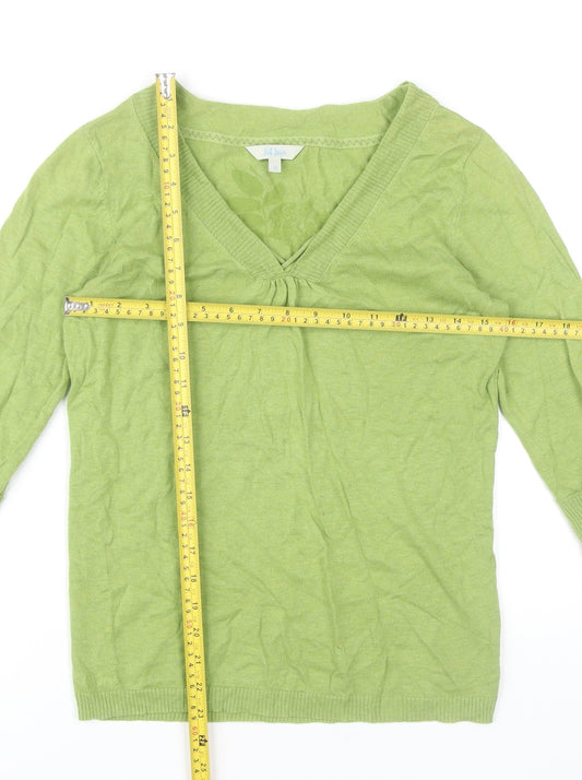 Fat Face Womens Green V-Neck Pullover Jumper Size 10 Cotton Wool